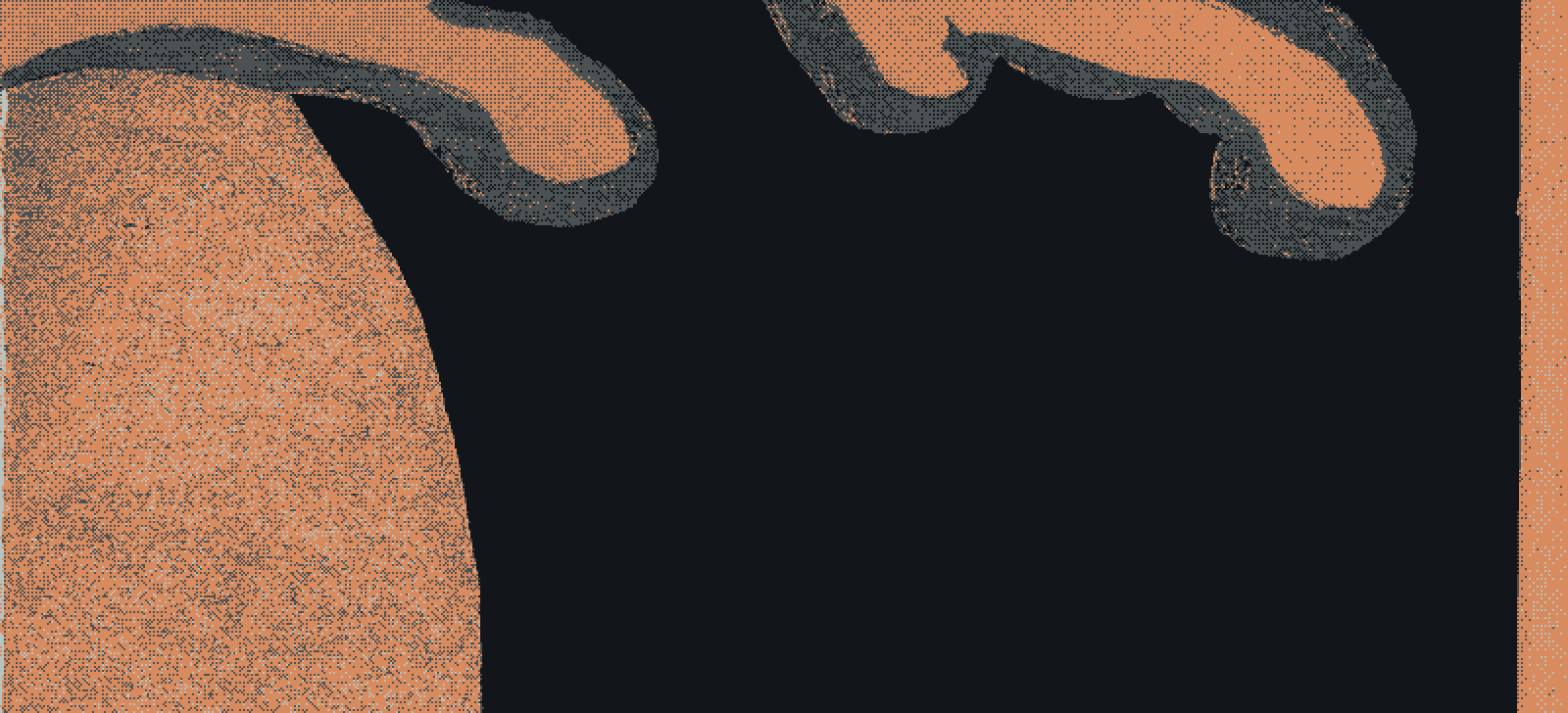 Dithered woodblock design of a cresting wave